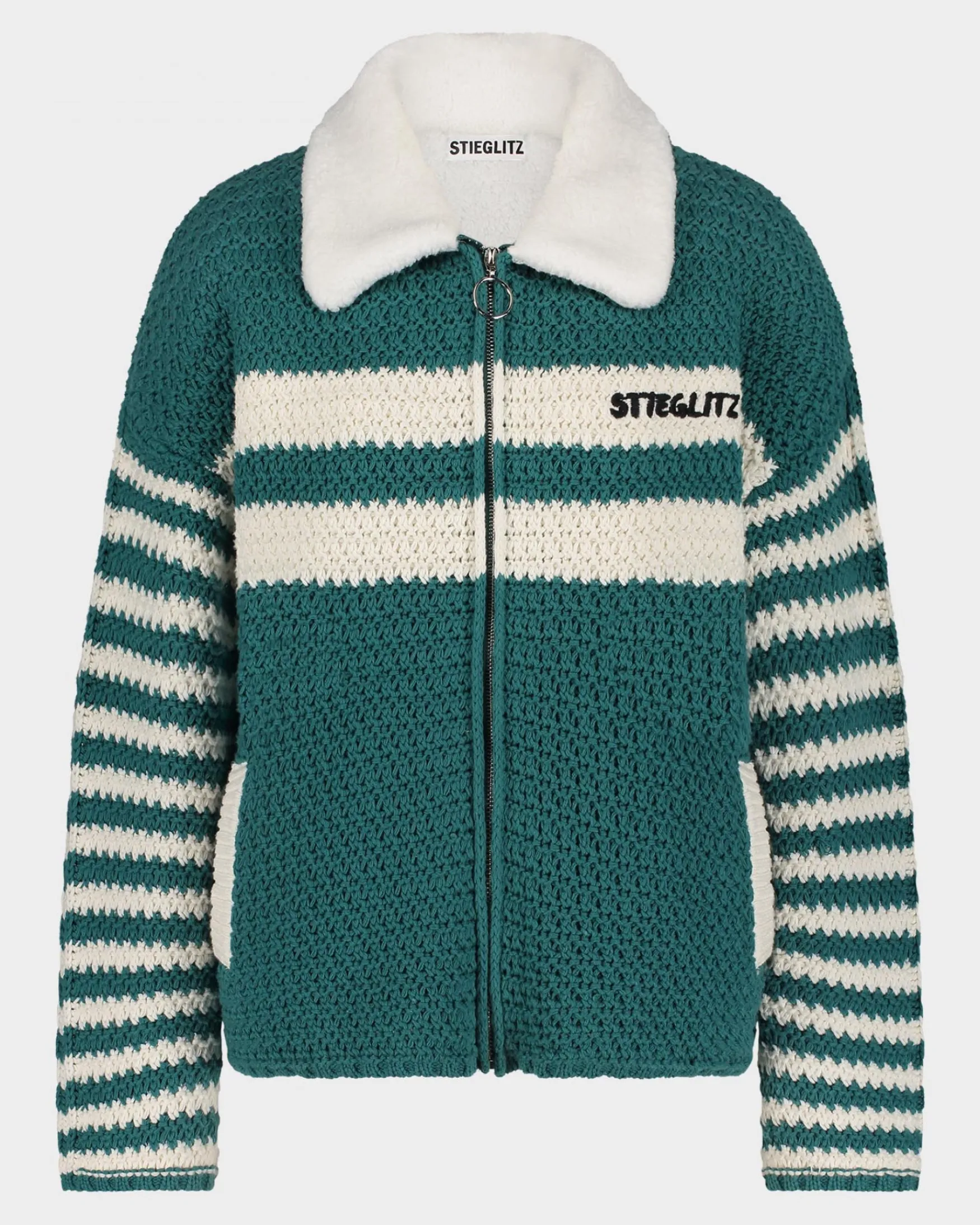 STIEGLITZ Kayden Crochet Jacket | Green^DAMES Jacks|Knitwear